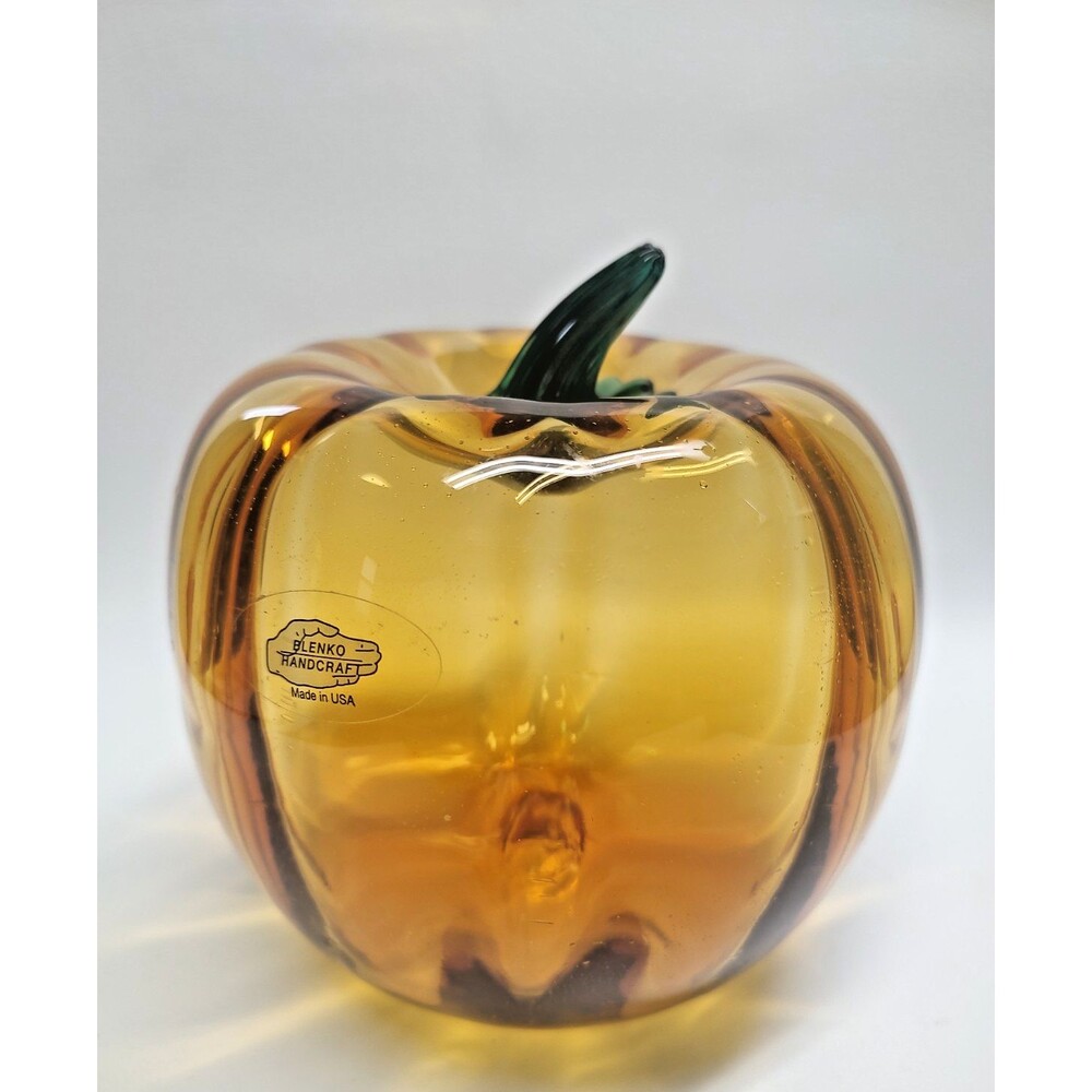 Vintage Blenko Handcraft Art Glass USA Pumpkin Signed Blenko 2003 bottom 6" x 6"